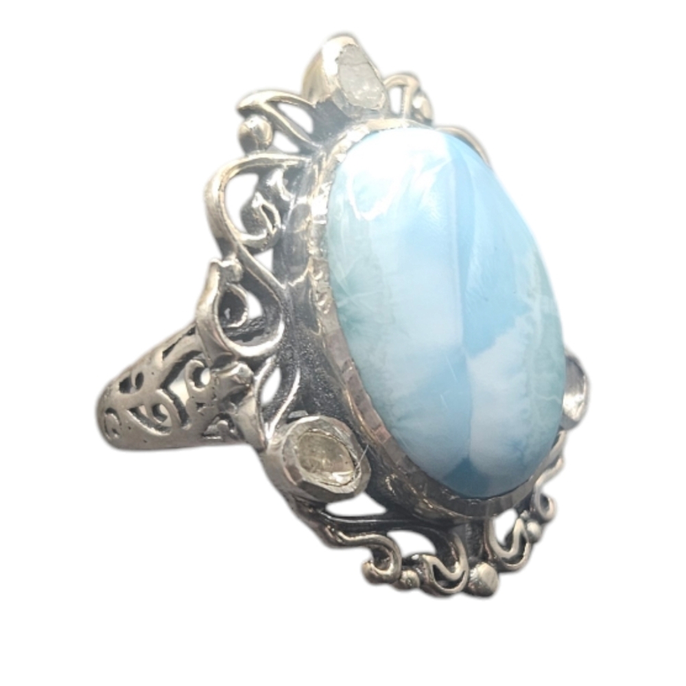 Larimar and Polki Diamond Ring